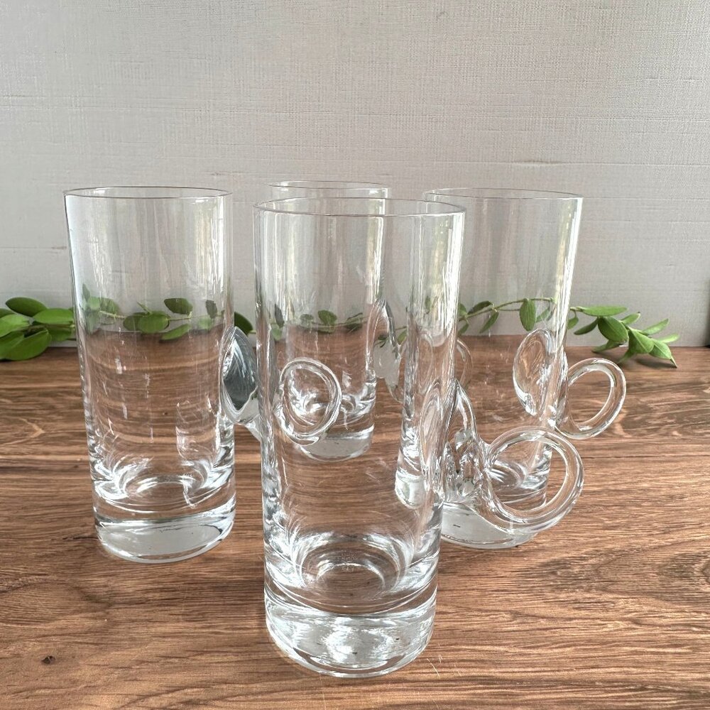Mid Century Hand Blown Lennox Irish Coffee Mugs Set Of Four Clear Glass